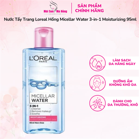[Mini] Nước Tẩy Trang L'Oreal Dưỡng Ẩm Cho Da Thường, Khô 95ml Micellar Water 3-in-1 Moisturizing Even For Sensitive Skin