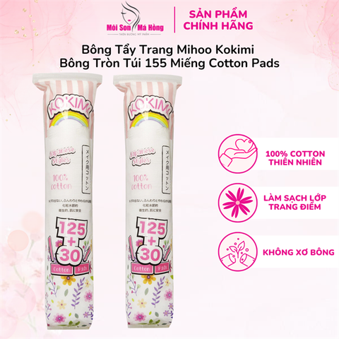 Bông Tẩy Trang Mihoo Kokimi Bông Tròn Túi 155 Miếng