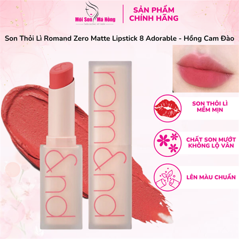Son thỏi siêu mịn Romand New Zero Matte Lipstick 08 Adorable 3g - San Hô