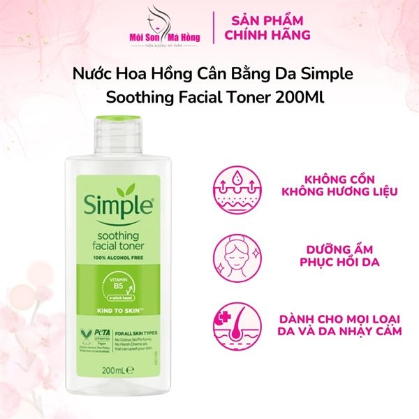 Nước Hoa Hồng Simple Làm Dịu Da & Cấp Ẩm 200ml Kind to Skin Soothing Facial Toner