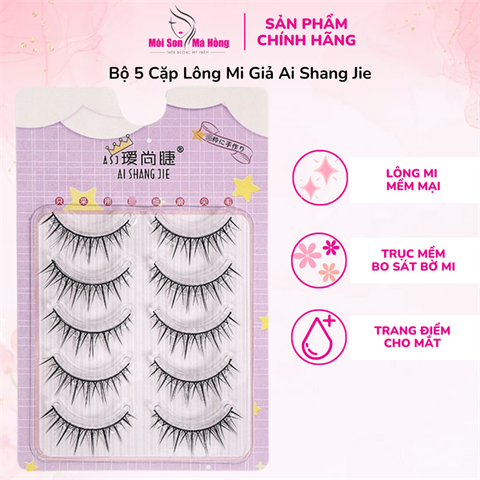 Bộ 5 Cặp Lông Mi Giả Ai Shang Jie Thân Mềm Trong Suốt Tự Nhiên Có Thể Tái Sử Dụng