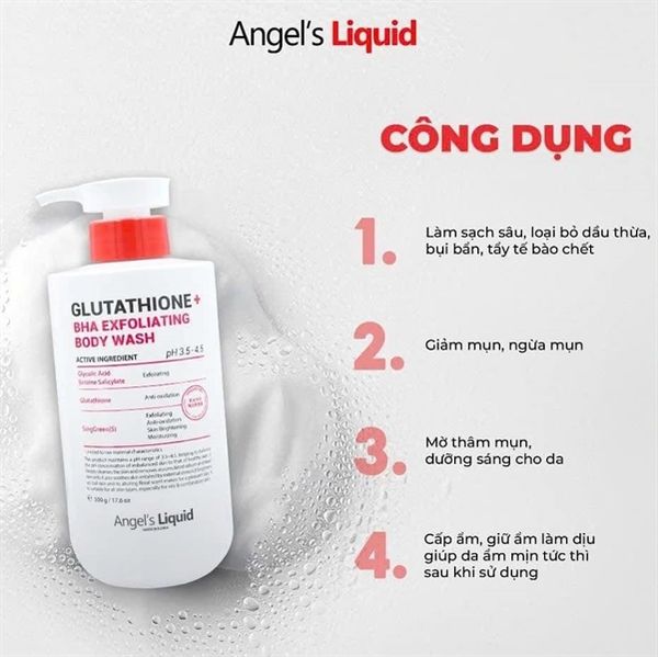 Sữa Tắm Giảm Mụn, Mờ Thâm Angel's Liquid Glutathione BHA Exfoliating Body Wash 500g