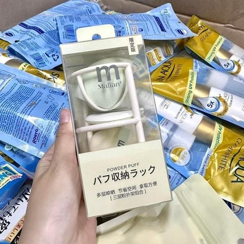 Bộ 3 mút trang điểm kèm giá đỡ mút 3 tầng xanh lá Malian M3040