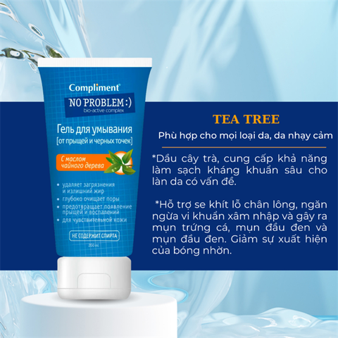 Gel Rửa Mặt Giảm Mụn Compliment No Problem Tinh Chất Tràm Trà BHA + Tea Tree