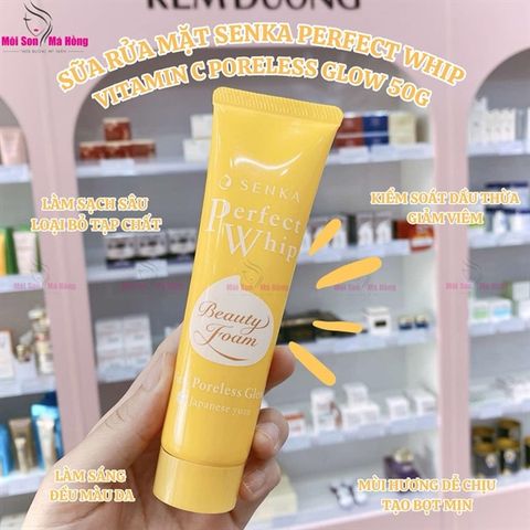 Sữa Rửa Mặt Senka Perfect Whip Vitamin C Poreless Glow 50g