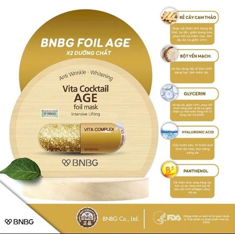 Mặt Nạ BNBG Dưỡng Săn Chắc Da, Ngăn Ngừa Lão Hóa 30ml Vita Cocktail Age Foil Mask vàng