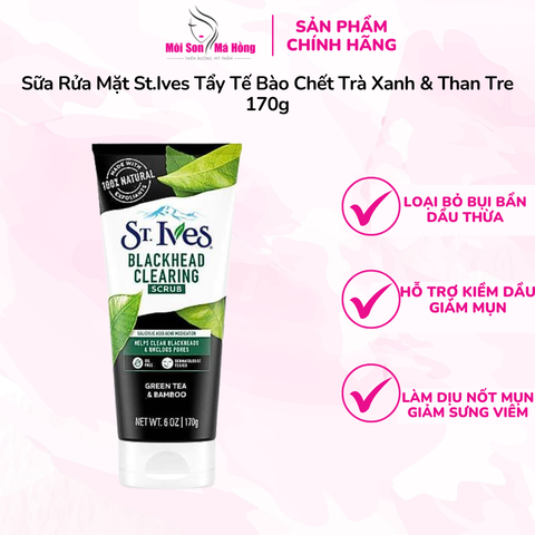 (CÔNG TY) Sữa Rửa Mặt St.Ives Tẩy Tế Bào Chết Trà Xanh & Than Tre 170g