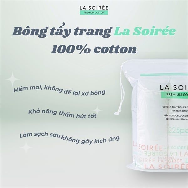 (CÔNG TY) Bông Tẩy Trang La Soirée Premium Cotton 225 Miếng