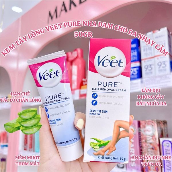Kem Tẩy Lông Veet Pure Lô Hội Dành Cho Da Nhạy Cảm 50g (Mới)