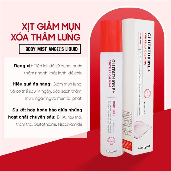 xịt mụn lưng glutathione Xịt Giảm Mụn Lưng Angel's Liquid Dưỡng Sáng Cơ Thể 150ml Glutathione P