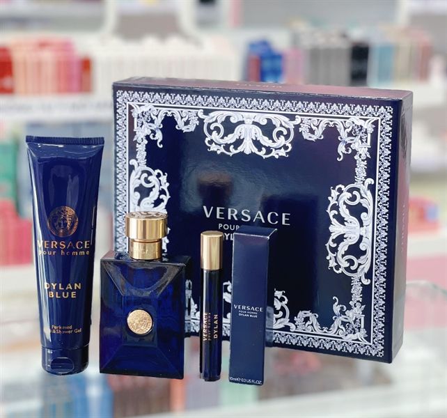 Gift Set Versace Men's Perfume Giftset Nước Hoa Versace Men Dylan Blue Gift Set Fragrances( 100ML 150ML+  10ML