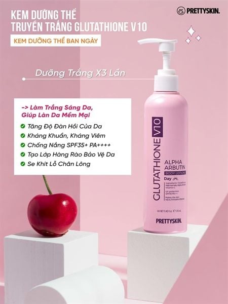 prettyskin glutathione v10 alpha arbutin body lotion Kem Dưỡng Thể Trắng Da Ban Ngày Pretty Skin Body Glutathione V10 Alpha