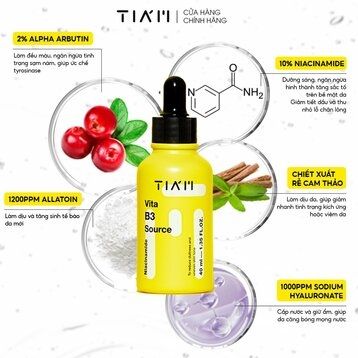 Serum Tia'm Làm Sáng, Phục Hồi Cho Da Dầu Mụn, Nhạy Cảm 40ml Vita B3 Source (10% Niacinamide + 2% Arbutin)