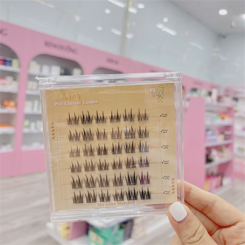 LÔNG MI CỤM CÓ SẴN KEO JARY PRO CLUSTER LASHES HỘP NHỰA 6 HÀNG - P5 LÚA MÌ ĐÔI
