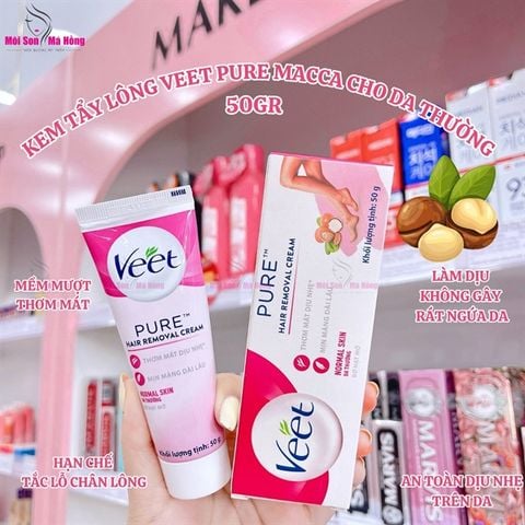 (CÔNG TY) Kem Tẩy Lông Veet Pure Bơ Hạt Mỡ Dành Cho Da Thường 50g (Mới) màu Hồng