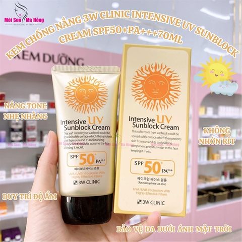 Kem Chống Nắng 3W Clinic Dành Cho Mọi Loại Da SPF50 PA+++ 70ml Intensive UV Sunblock Cream