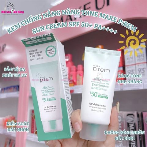 Kem Chống Nắng Make p:rem Vật Lý Kiềm Dầu Khô Ráo 50ml Uv Defense Me. No Sebum Sun Cream