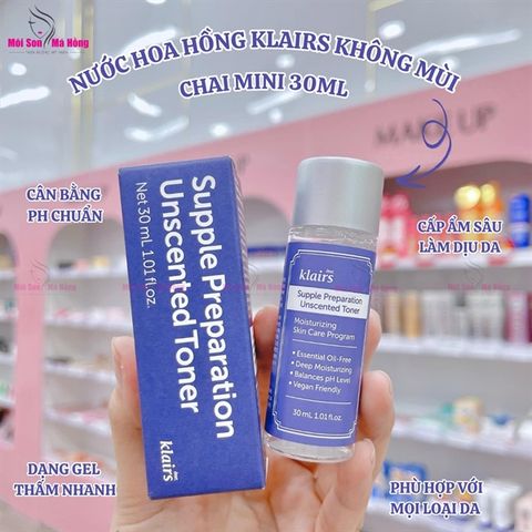 Nước Hoa Hồng Klairs Supple Preparation Unscented Toner Không Mùi 30ml