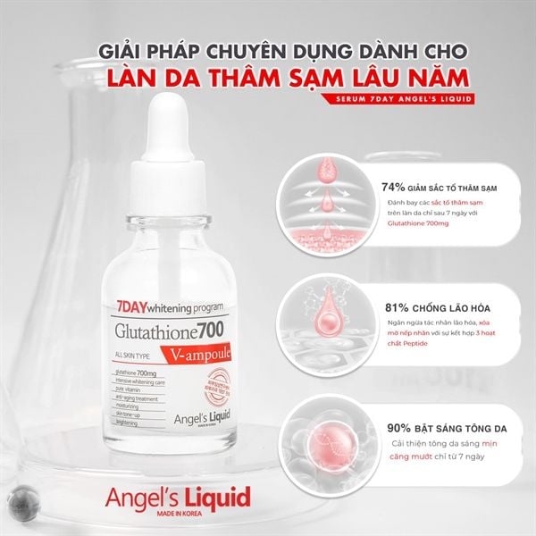 Huyết Thanh Trắng Da Angels Liquid 7 Day Whitening Program Glutathione 700 V-Ample 30ML