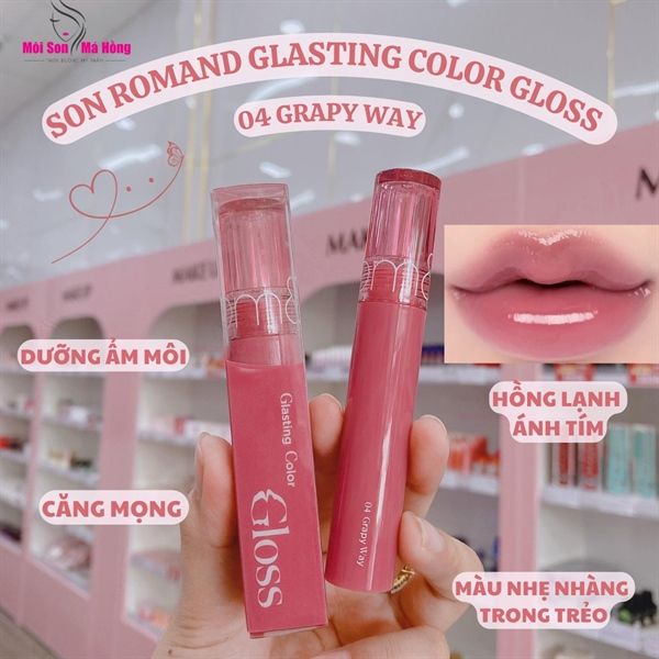 [Màu 01-10] Son Bóng Thuần Chay Cho Môi Căng Mọng, Mềm Mịn Romand Glasting Color Gloss 4g