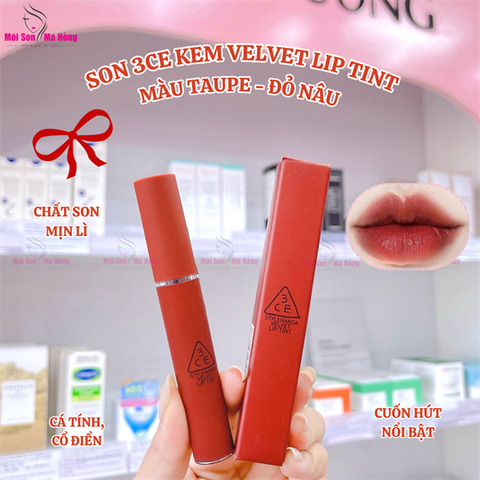 Son kem lì 3CE Velvet Lip Tint Taupe - Đỏ Nâu