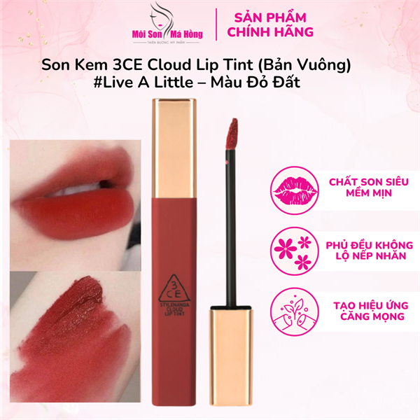 Son Kem Lì 3CE Mịn Nhẹ Live A Little - Đỏ Đất 4g Cloud Lip Tint