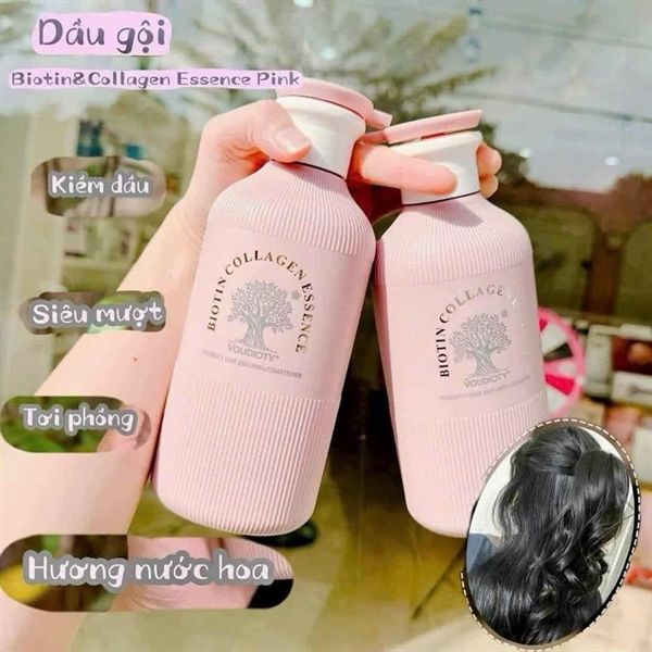 Bộ Dầu Gội Xả Biotin & Collagen Essence Màu Hồng 500ml