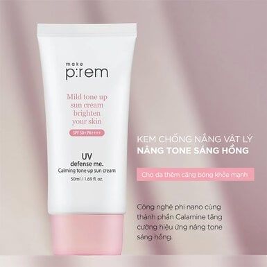 Kem Chống Nắng Make p:rem Vật Lý Nâng Tông Da 50ml UV Defense Me. Calming Tone Up Sun Cream SPF50+ PA++++