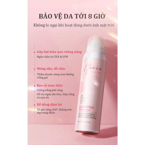 (CÔNG TY) Xịt Chống Nắng Nâng Tone HEXZE 100ml SPF30 PA+++ – Bảo Vệ Da, Dưỡng Ẩm, Nâng Tone Tự Nhiên