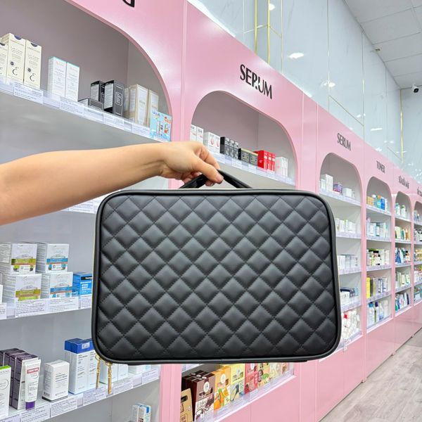 Cốp đựng đồ trang điểm da cha.nel 2 size tiện lợi, sang trọng và nhỏ gọn chuyên dùng