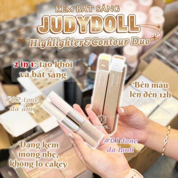 Tạo Khối Và Bắt Sáng 2 Đầu Dạng Kem Judydoll Liquid Highlighter & Contour Duo