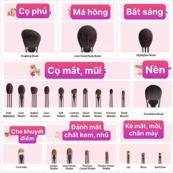 Bộ Cọ Make Up Artist trang điểm chuyên nghiệp lông thú 22 cây + tặng kèm túi lưới