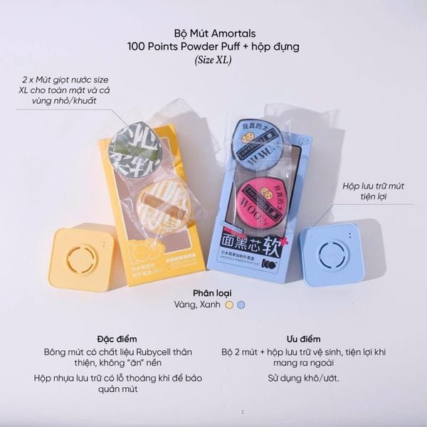 AMORTALS Set Mút Trang Điểm Size XL( 2 mút + Hộp)