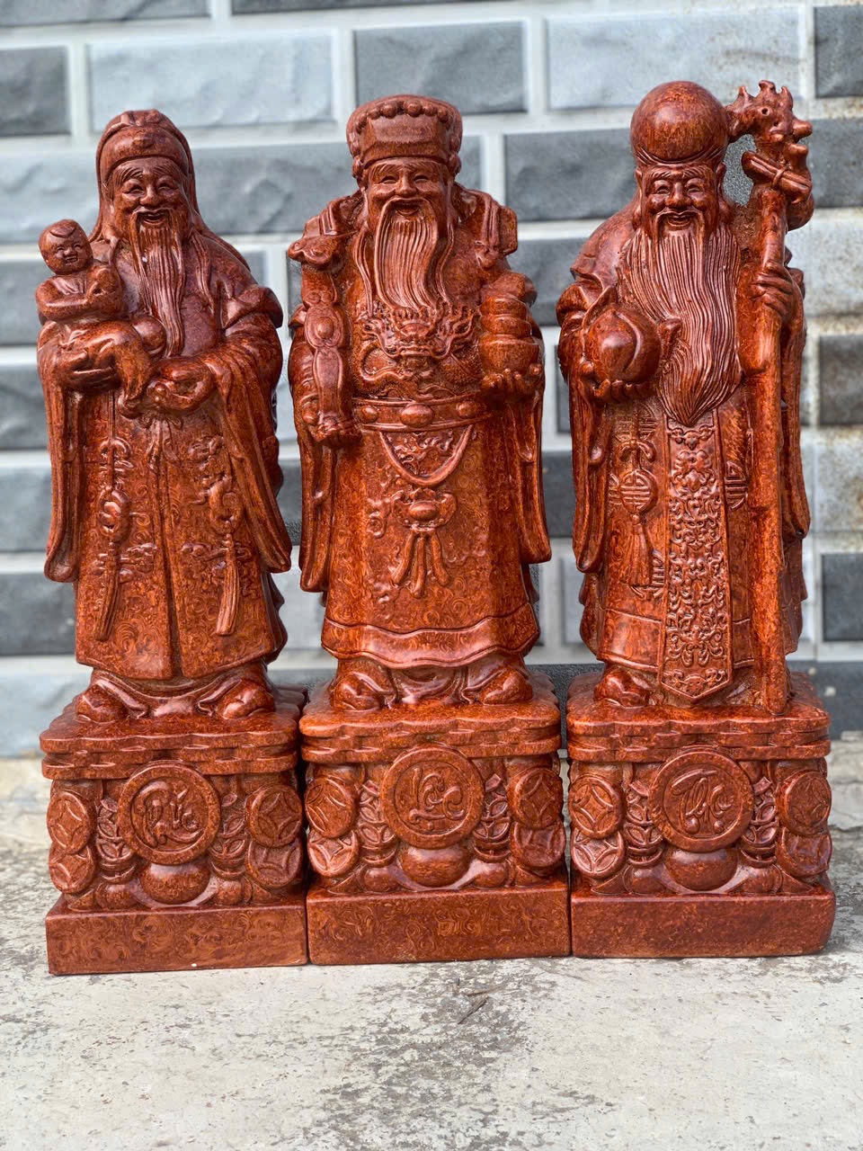 Tượng Tam Đa Gỗ Hương Vẽ Nu – Cao 40cm – Phúc Lộc Thọ May Mắn