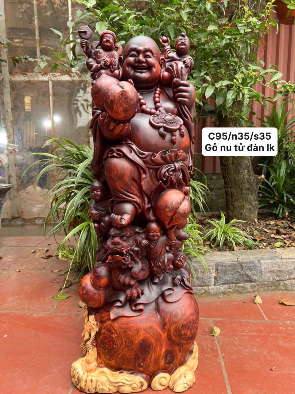 Tượng Di Lặc Ngũ Phúc Gỗ Nu Tử Đàn Đỏ Nguyên Khối – Hàng Nghệ Nhân Cao Cấp
