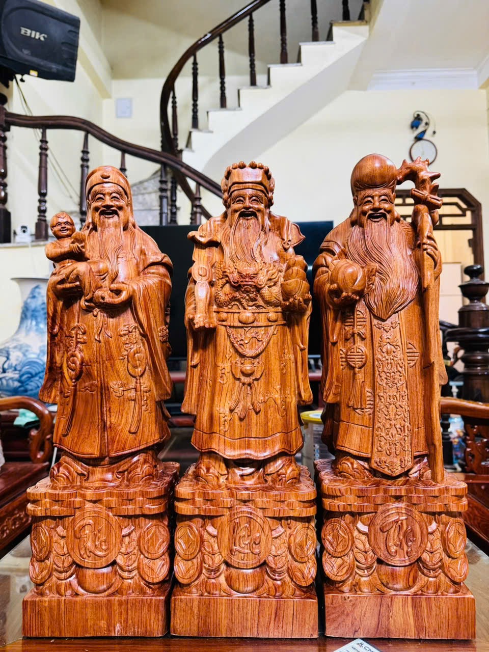 Tượng Tam Đa Hương đá liền khối phong thủy cao cấp 60cm