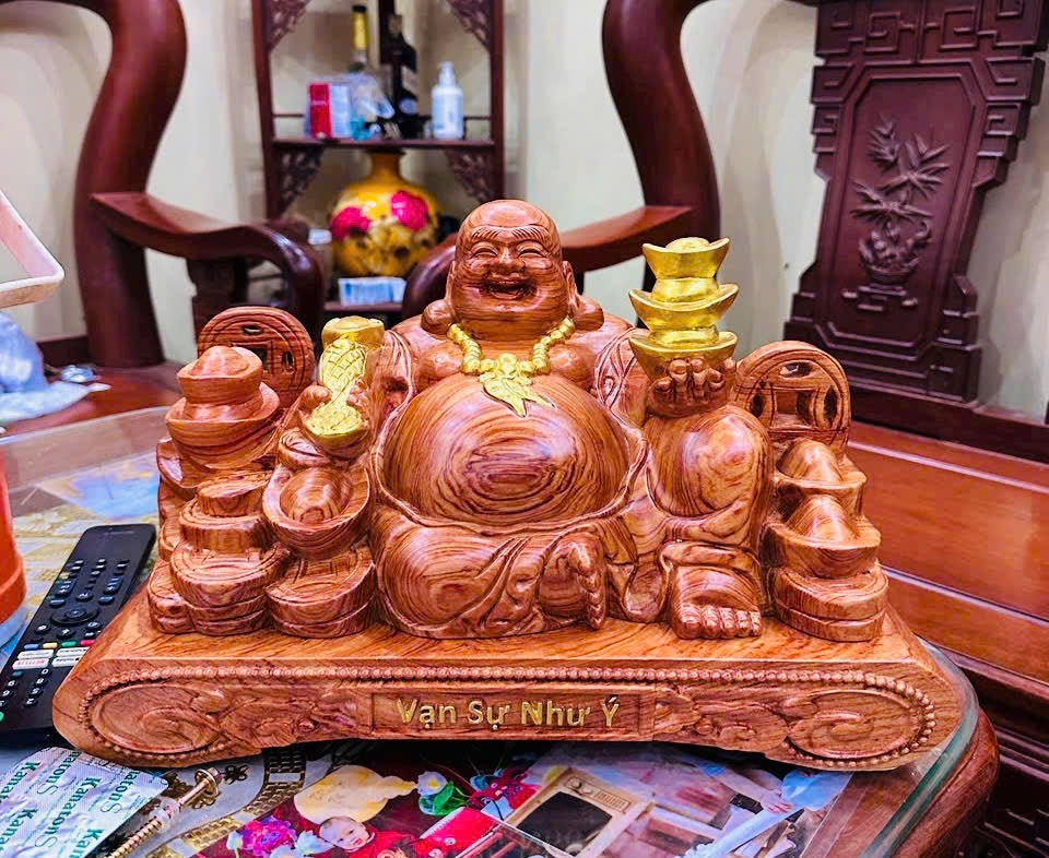 Tượng Di Lặc gỗ Hương đá 3 bát vàng – Vạn Sự Như Ý