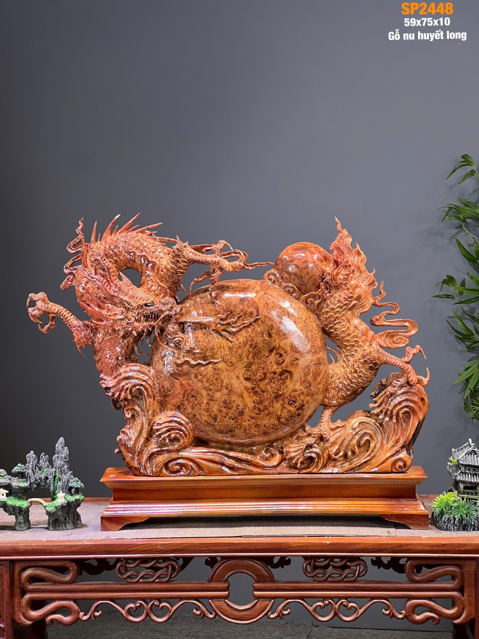 Tượng Rồng Nhất Long Vờn Ngọc – Gỗ Nu Huyết Long Liền Khối Cao Cấp