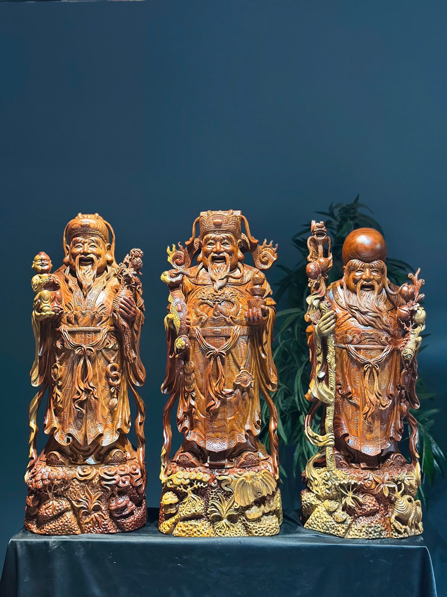 Tượng Tam Đa Phúc Lộc Thọ – Gỗ Cẩm Paodosa Cao Cấp, Đục Tay Kỹ