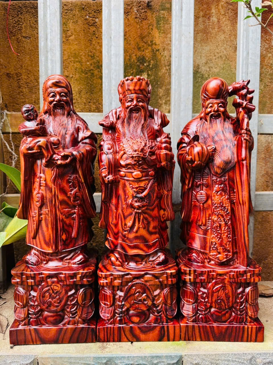 Bộ Tượng Tam Đa Phúc Lộc Thọ Gỗ Trắc Siêu Vân - Chạm Khắc Tinh Xảo