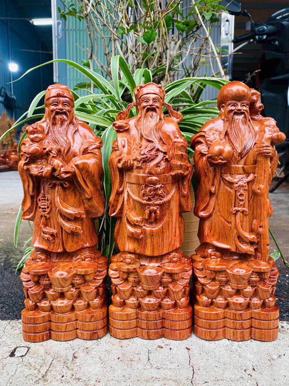 Bộ Tượng Tam Đa Phúc Lộc Thọ Gỗ Hương – Bình An, Tài Lộc
