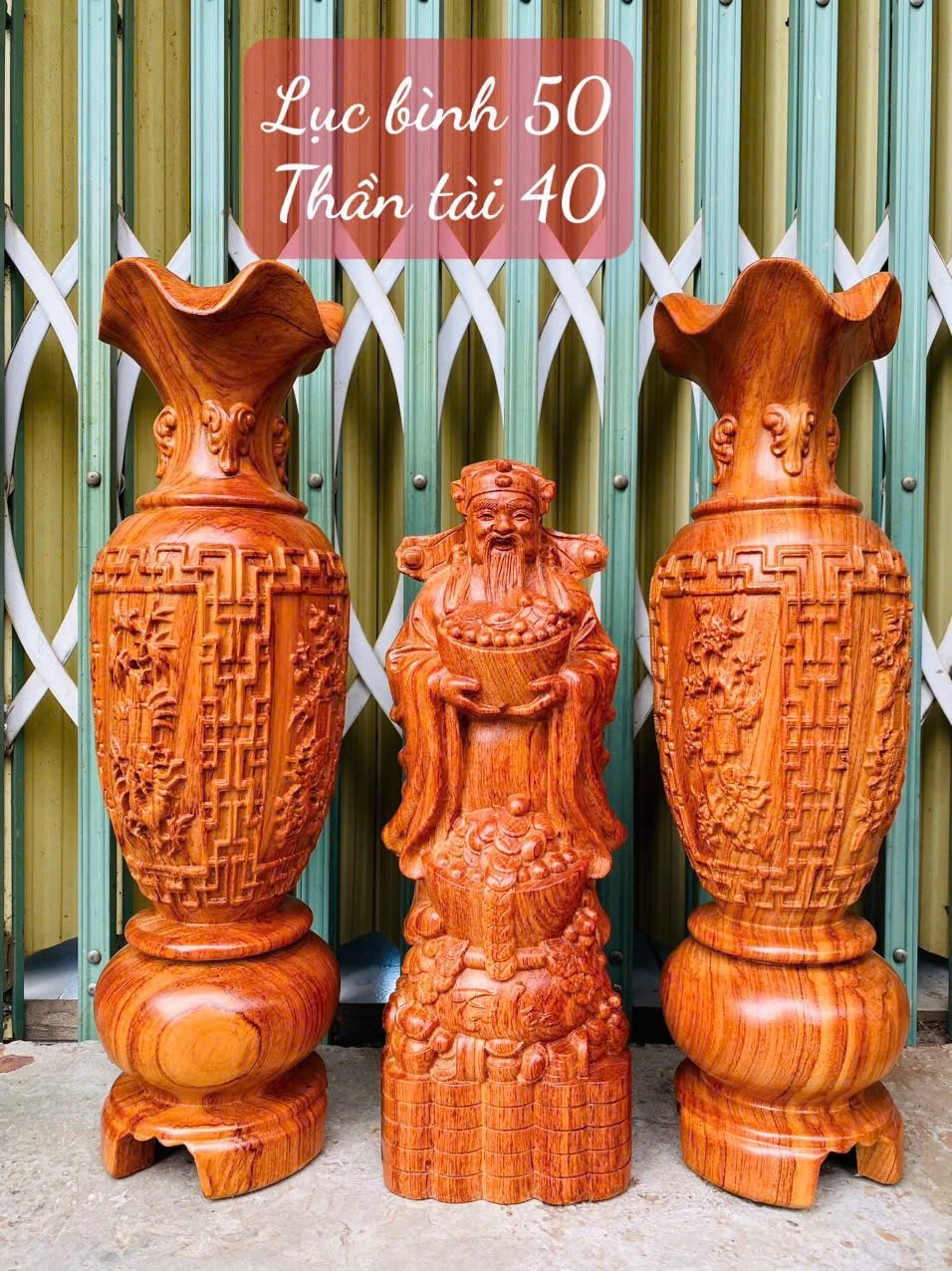 Combo Lục Bình Gỗ Hương + Tượng Thần Tài – Sang Trọng, Phong Thủy