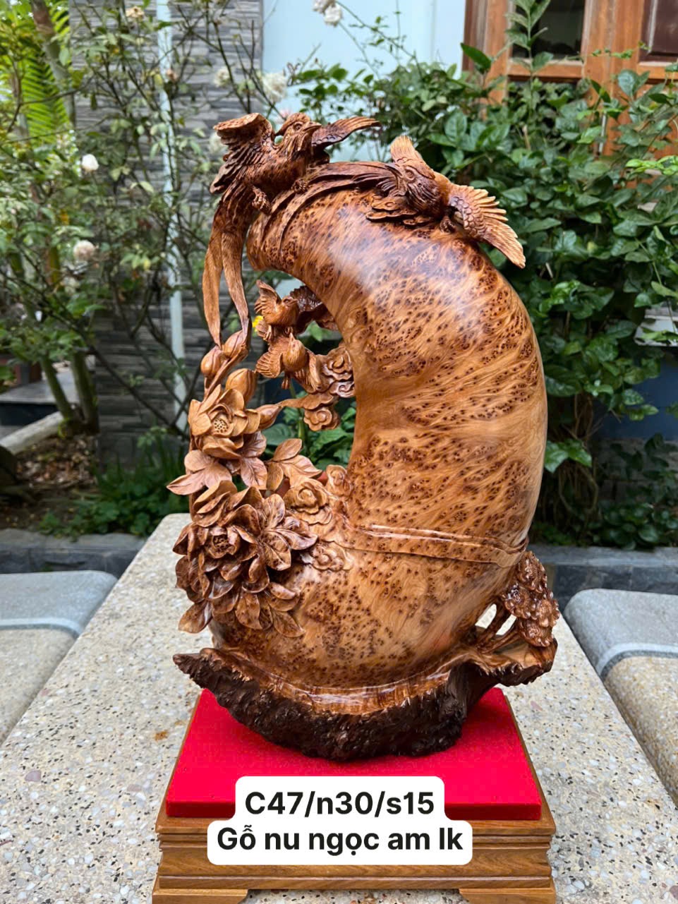 Tượng Phu Thê Viên Mãn Gỗ Nu Cám Ngọc Am Liền Khối – Hàng Kỹ VIP