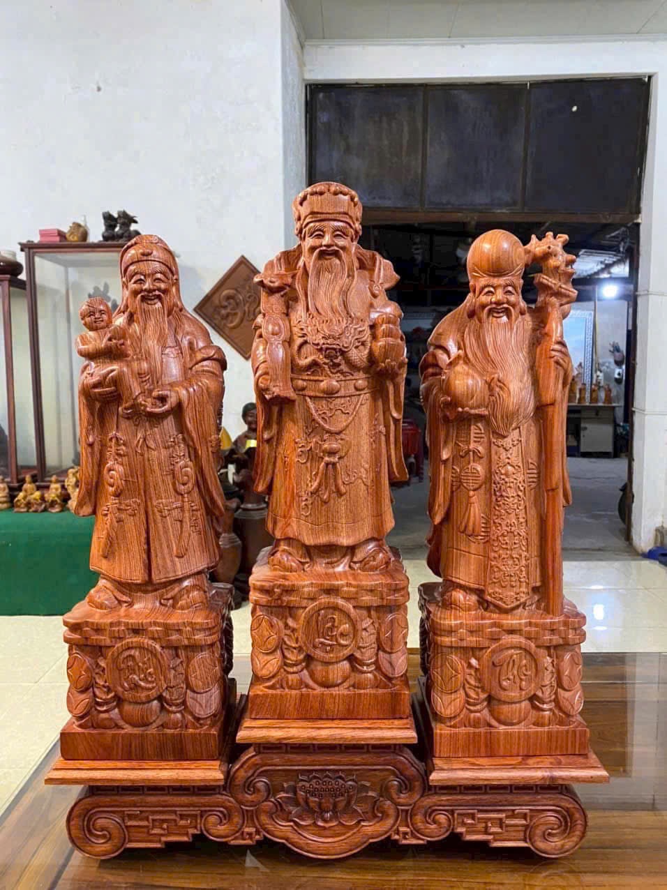 Bộ Tam Đa Phúc Lộc Thọ Gỗ Hương Đá – Tài Lộc, Trường Thọ, Hạnh Phúc