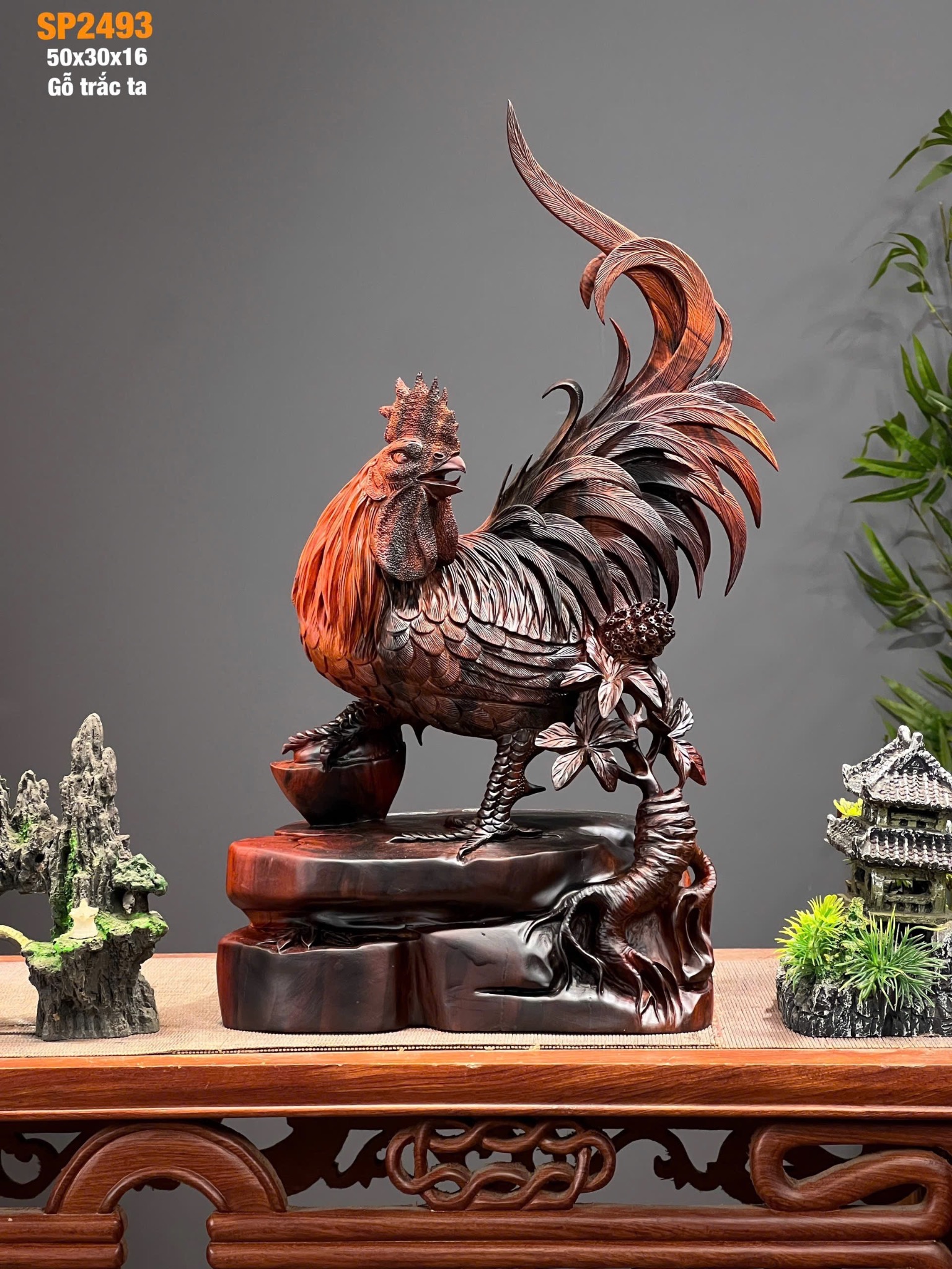 Tượng Gà Nhất Kê Kim Tiền Tài Lộc Gỗ Trắc Việt Đỏ Đen – Hàng Nghệ Nhân Quốc Gia