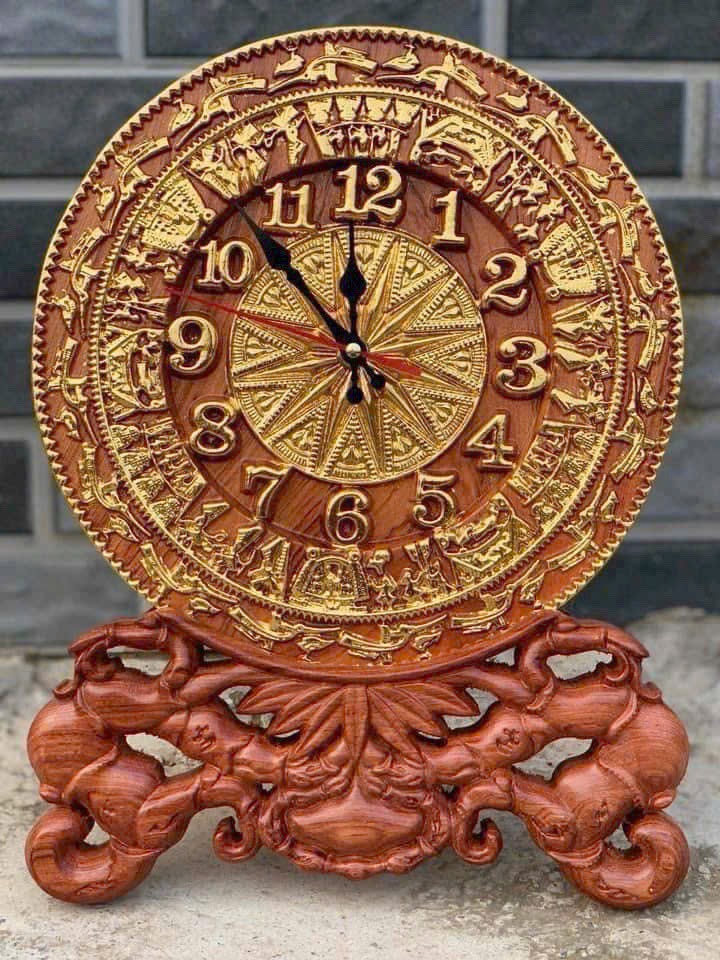 Đồng Hồ Gỗ Hương Để Bàn Cao 37cm – Thiết Kế Cổ Điển, Gỗ Tự Nhiên Cao Cấp