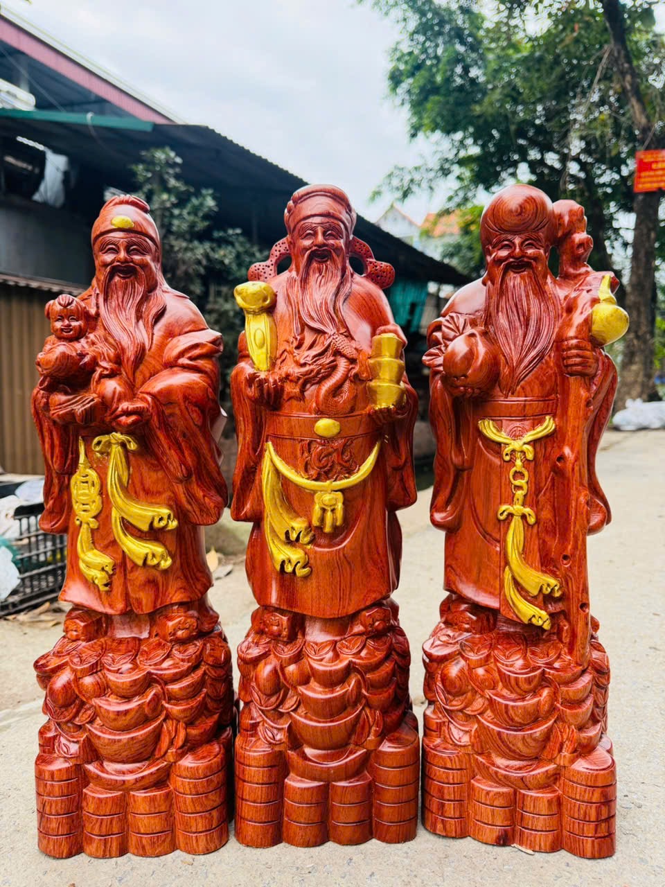 Tượng Tam Đa Để Tiền Gỗ Hương Đá – Biểu Tượng Phúc Lộc Thọ & Tài Vượng