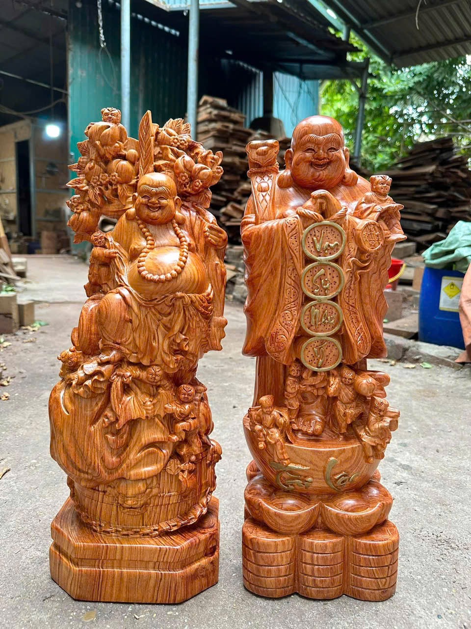 Cặp Tượng Di Lặc Gỗ Hương Đá – Phong Thủy Tài Lộc & Bình An