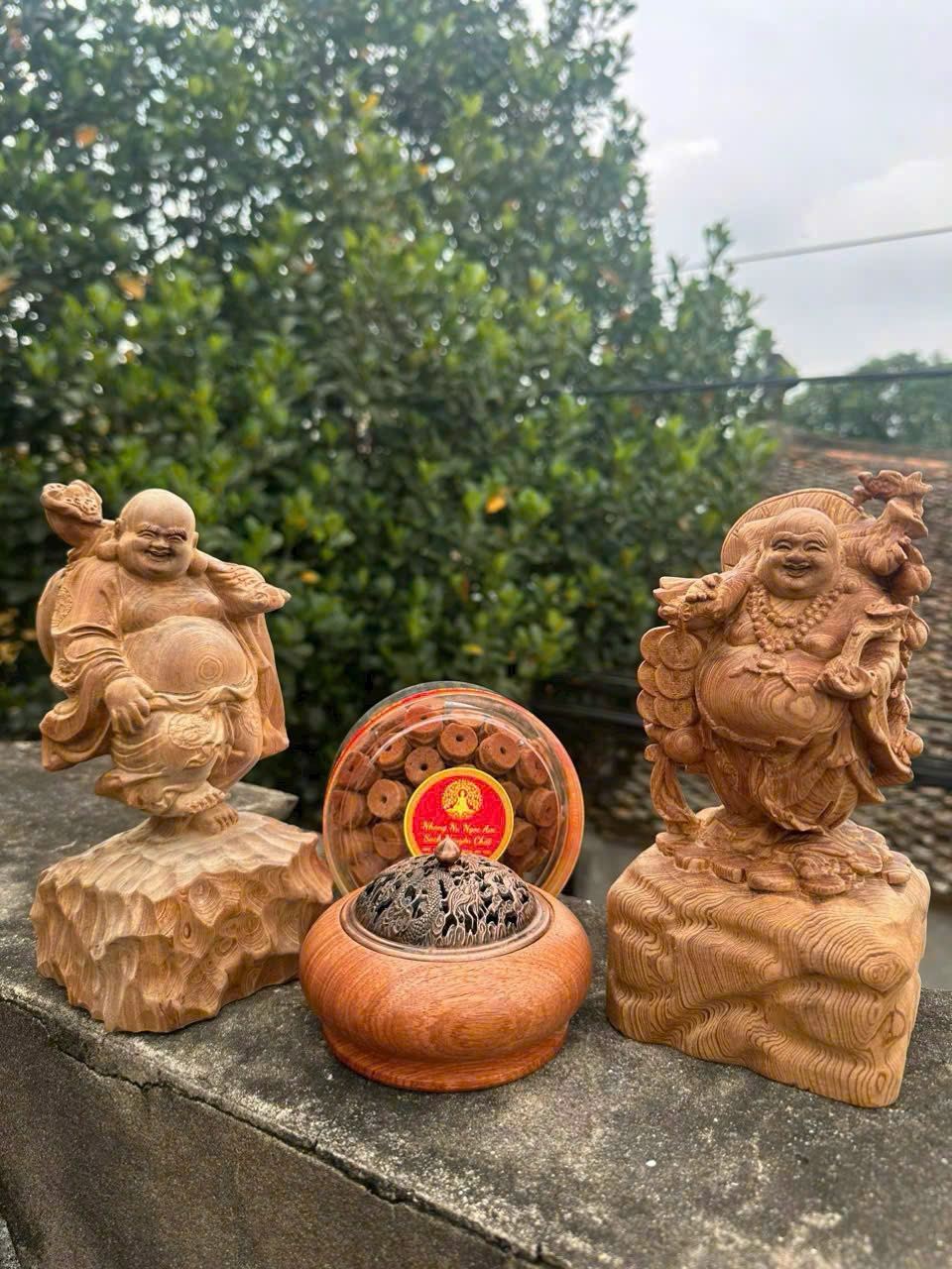 Bộ Tượng Gỗ Di Lặc Ngọc Am – Kèm Nụ Xông Trầm