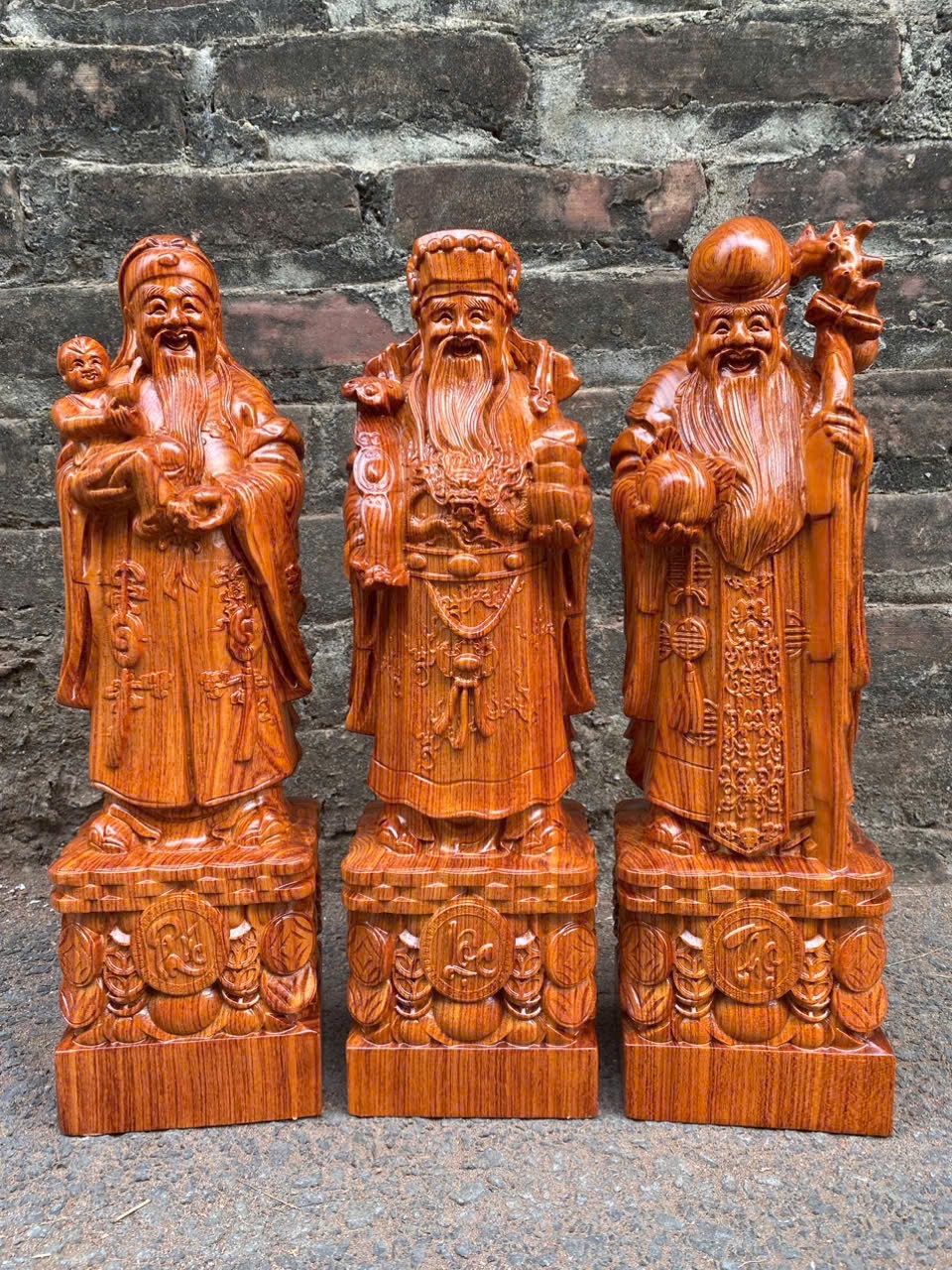 Tượng Tam Đa Phúc Lộc Thọ gỗ hương đá – Cao 40cm, chiêu tài đón lộc